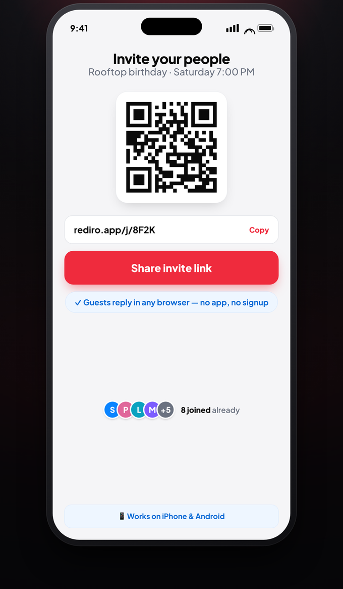 Invite link and QR code